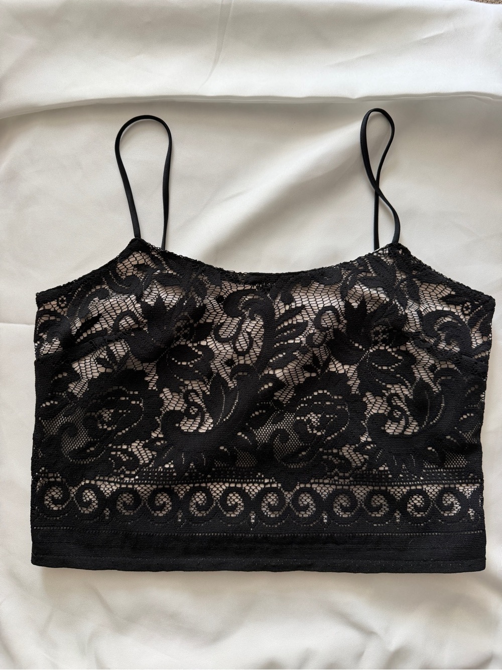 NWOT Black Lace Fully Lined Cropped Cami | S | Vintage Style